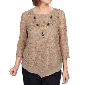 New Alfred Dunner Marrakech Round Neck 3/4 Sleeve Top, Size L, XL